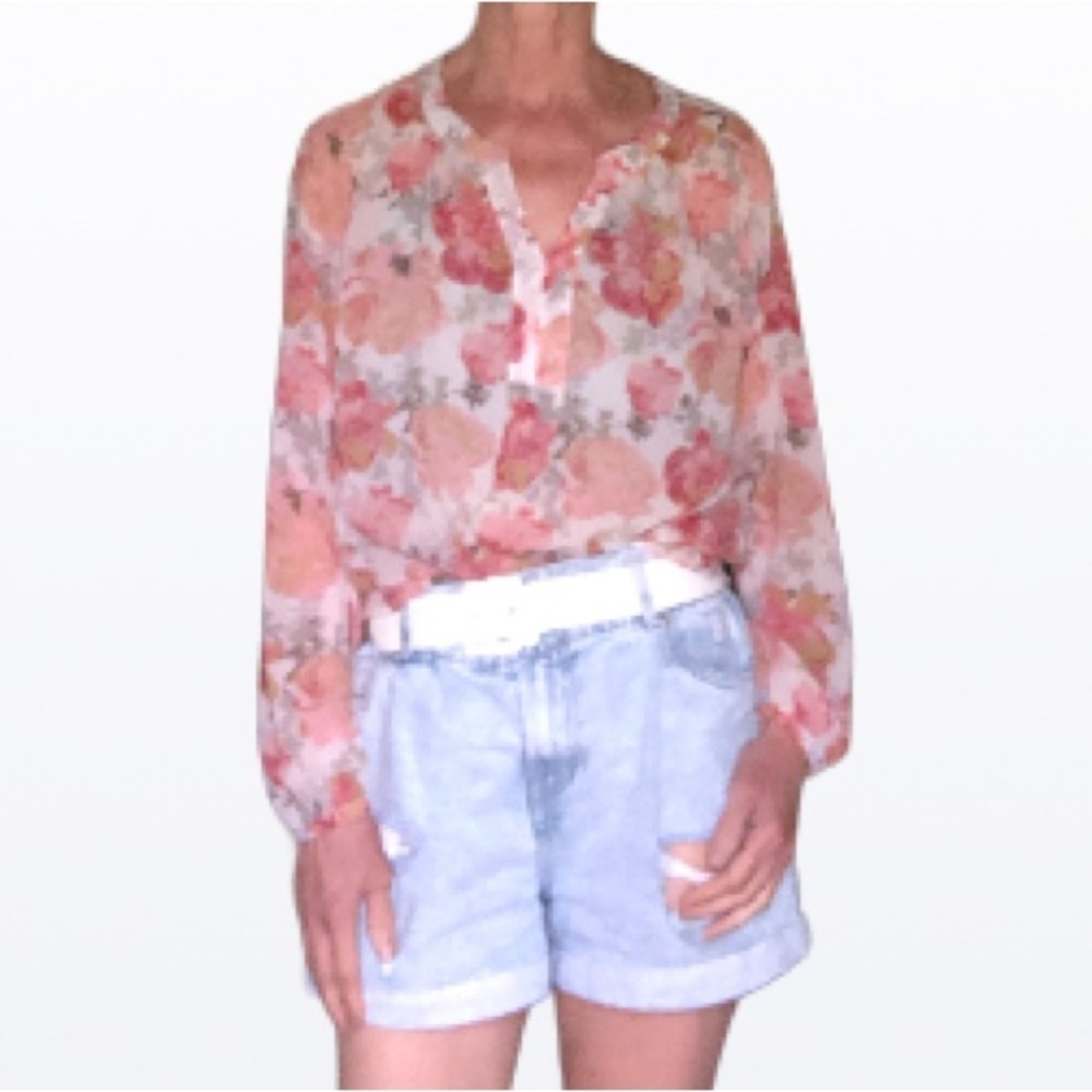 Floral Hyper-feminine  Sheer Size Large Blouse